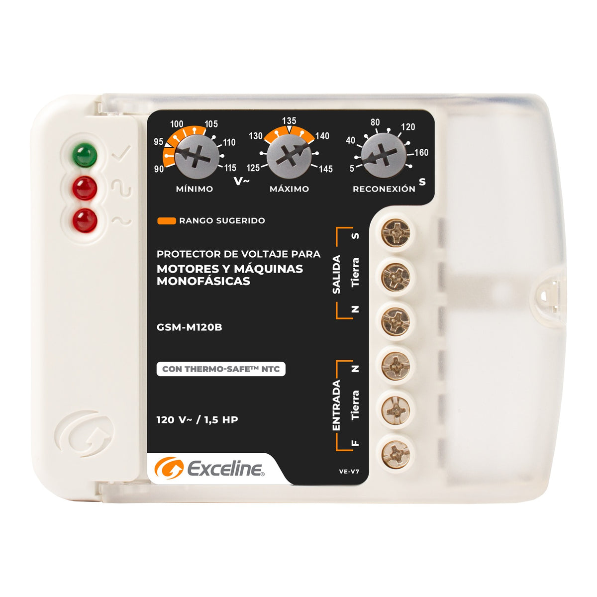 Exceline Protector contra alto y bajo voltaje para motores monofásicos 120 VAC ckd