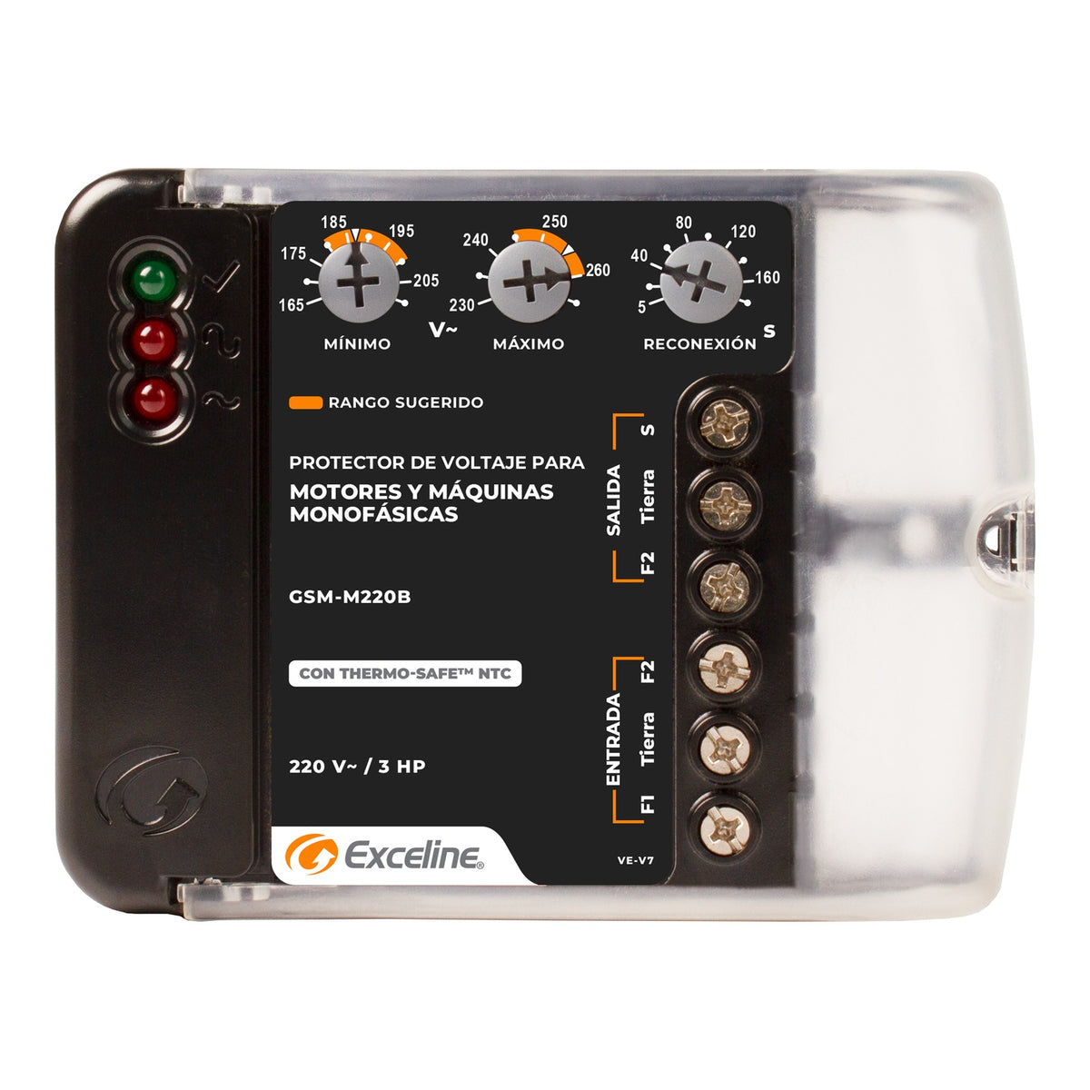 Exceline Protector contra alto y bajo voltaje para motores monofásicos 220 VAC ckd