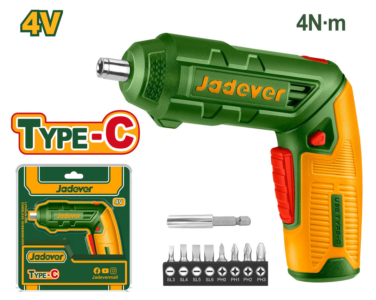 Jadever Destornillador inalámbrico 4 V vástago hexagonal 1/4 JDCV4415