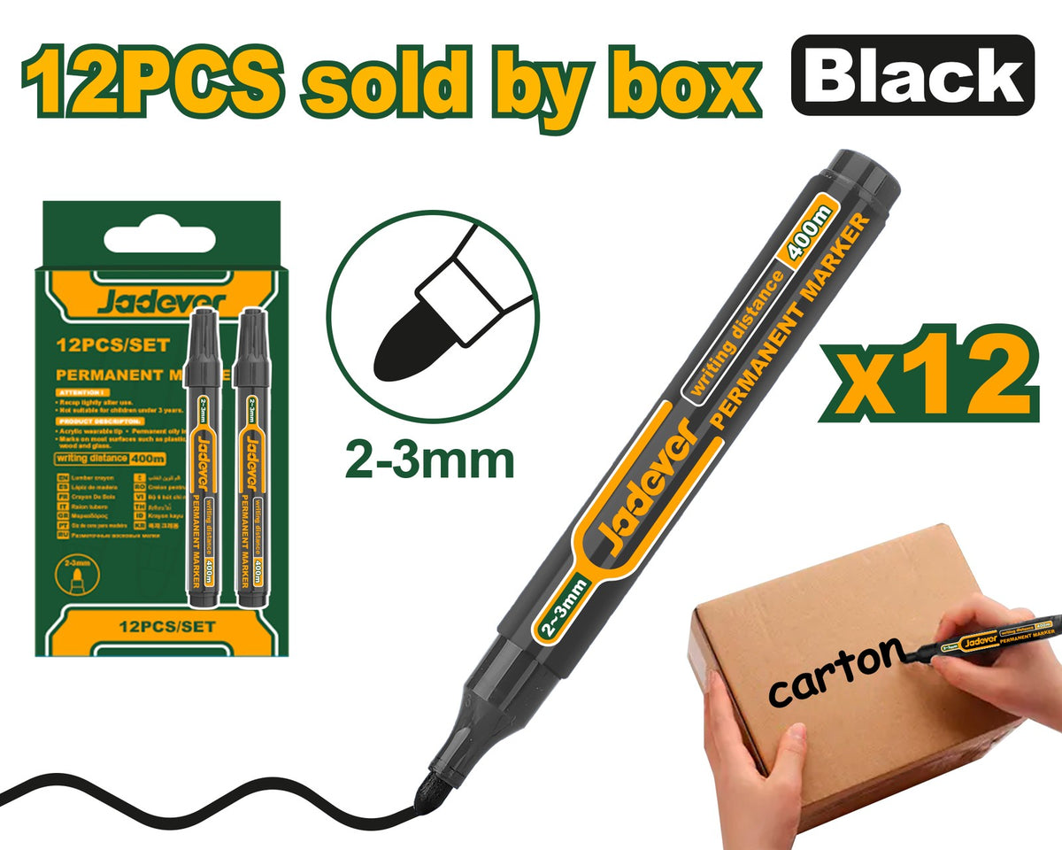 Jadever Marcador permanente negro 2-3 mm 12 piezas JDJM1501