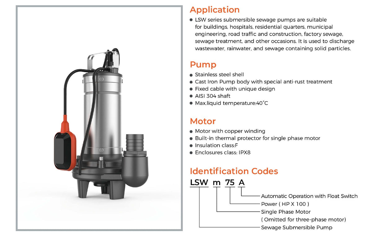 Leo Bomba sumergible para aguas residuales 60 Hz 2 HP 220 V