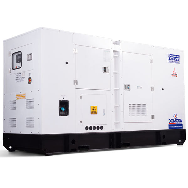 Planta eléctrica Domosa 220 kVA monofásica insonora, motor Baudouin