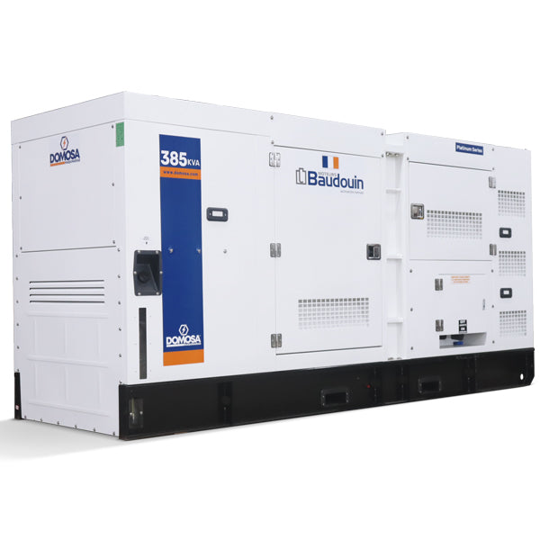 Planta eléctrica Domosa 385 kVA trifásica insonora, motor Baudouin