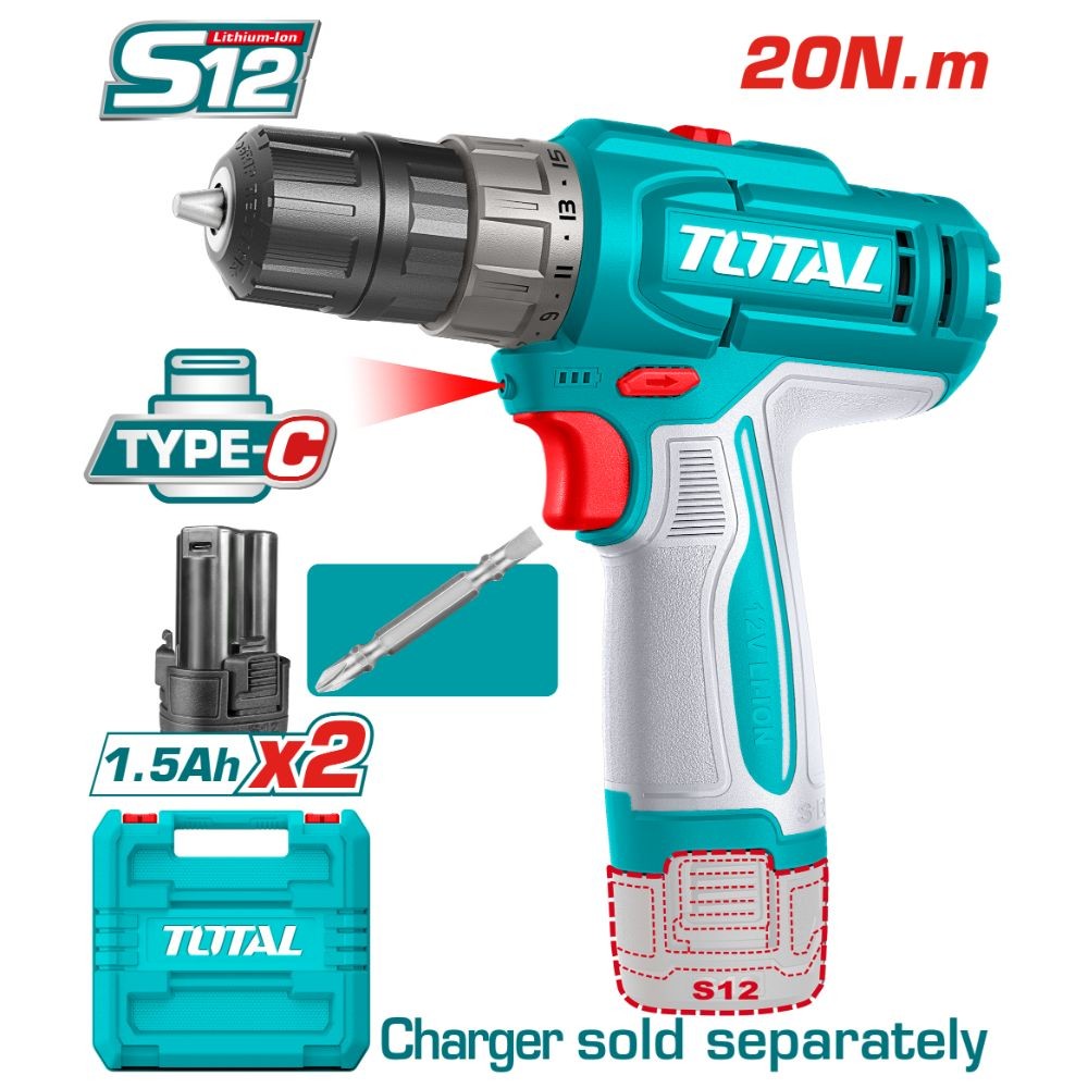 Total Taladro inalámbrico 12 V 1.5 Ah 20 Nm TDLI12206