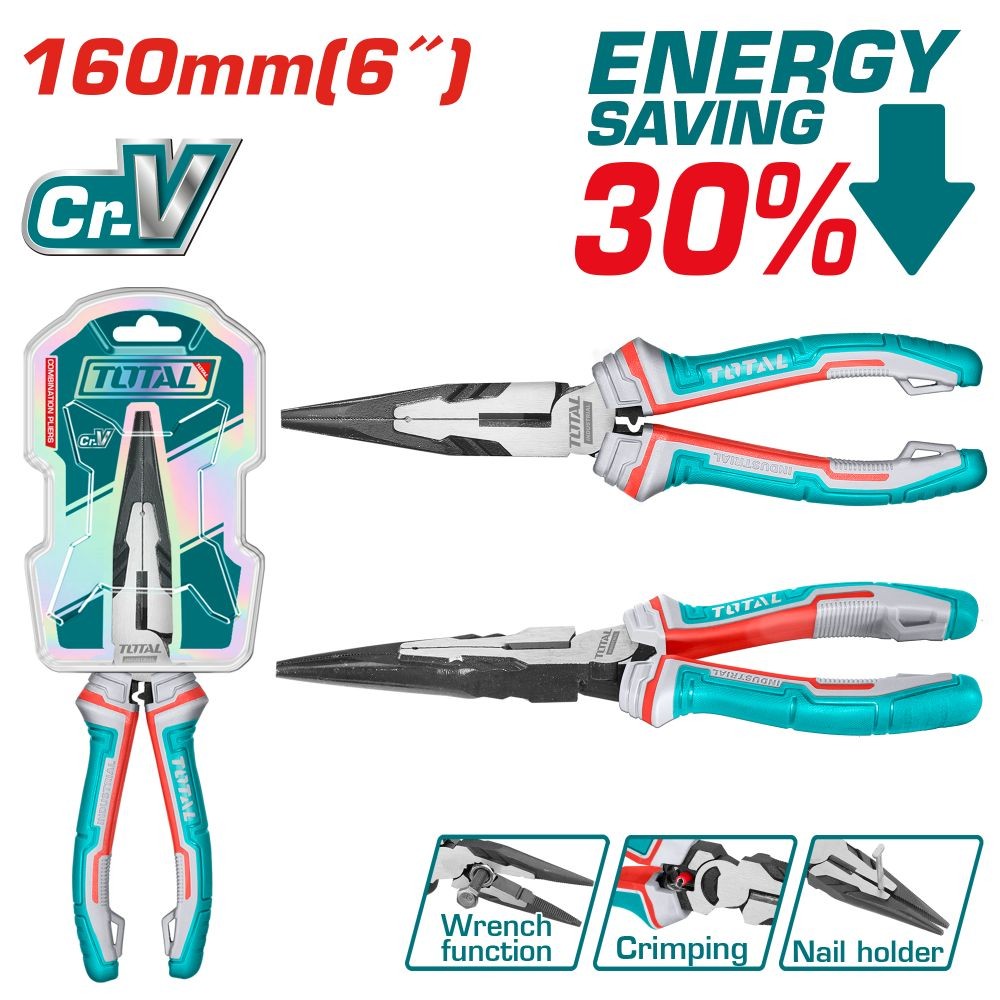 Total Alicate punta larga 6 Cr-V mango de TPR THT220606S