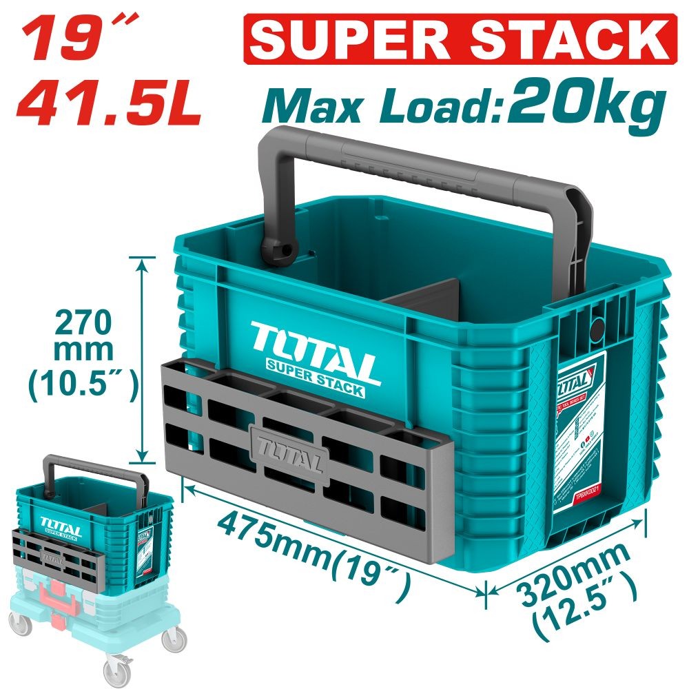 Total Caja de herramientas apilable 19 480 mm (19) x 320 mm (125) x 248 mm (10) hebilla de plástico 25 kg TPBXS104