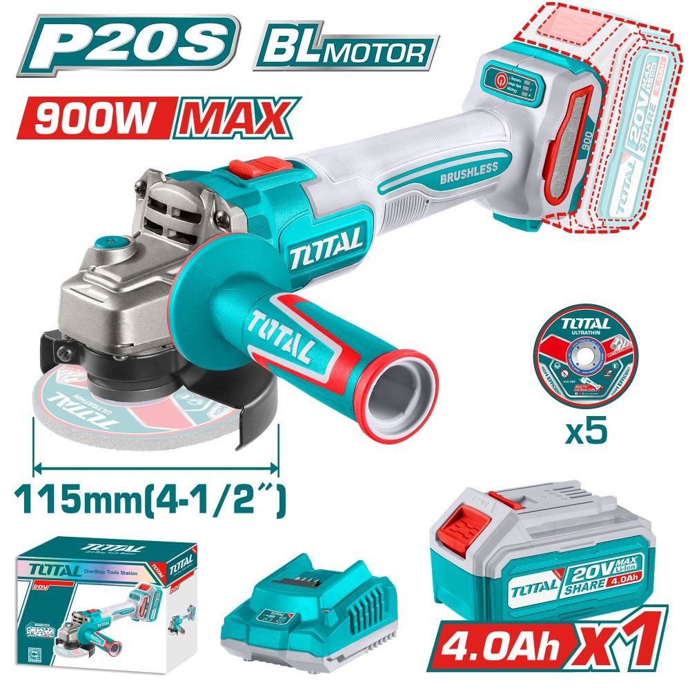 Total Esmeril inalámbrico 20 V 900 W 4 1/2 UTAGLI261521