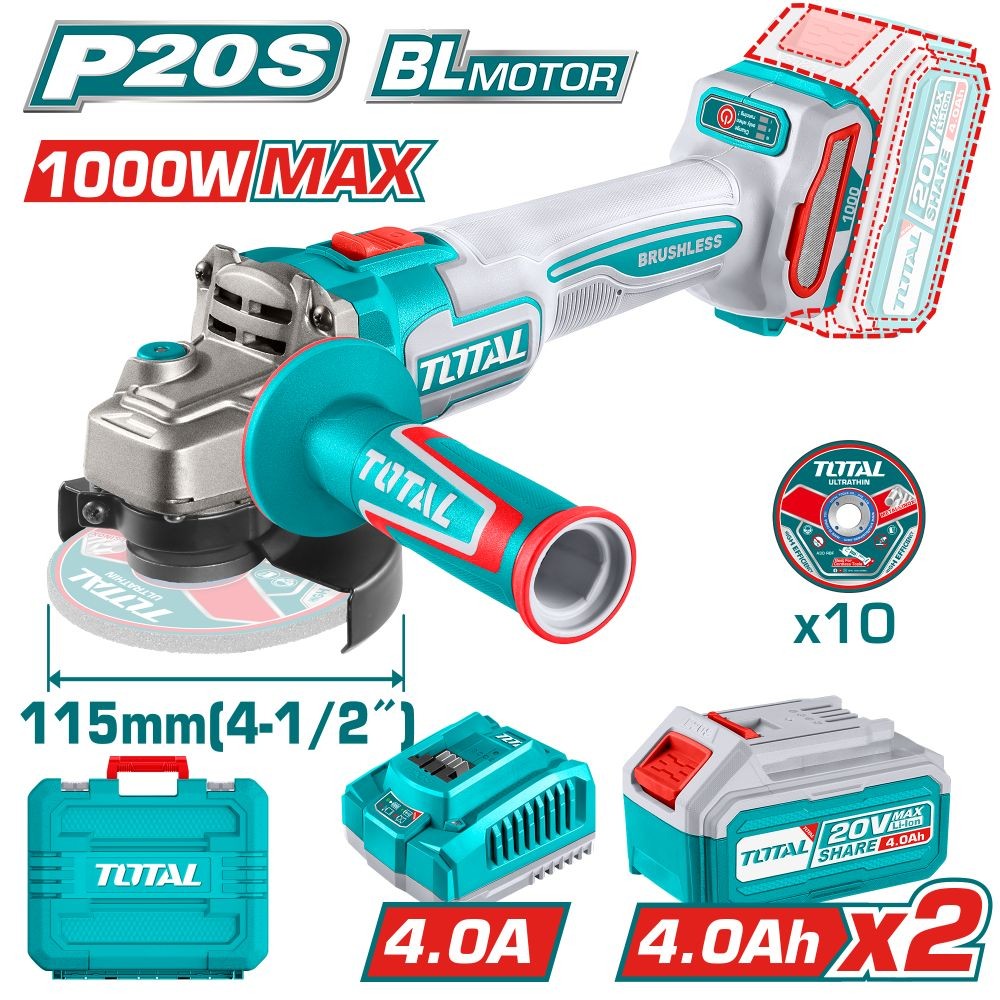 Total Esmeril inalámbrico 20 V 1000 W 4 1/2 UTAGLI271532