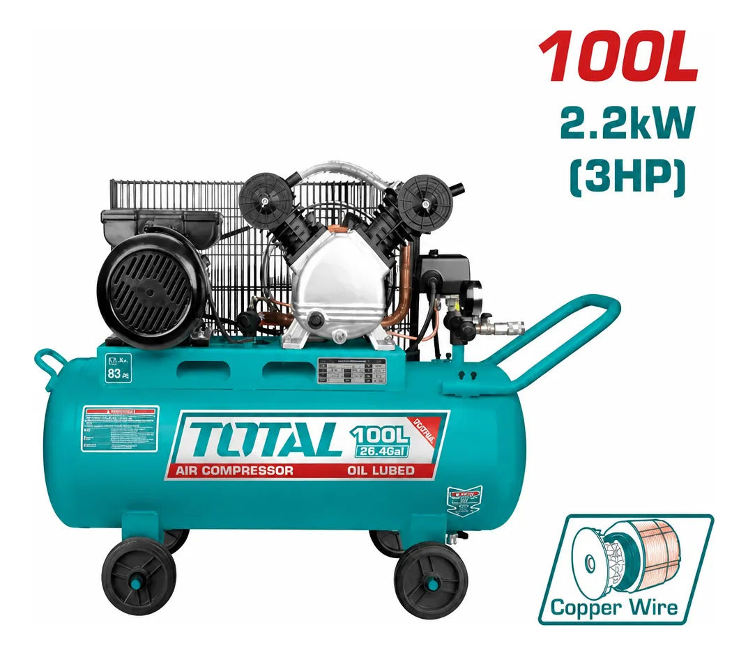 Total Compresor de aire 100 L 2.2 kW 3 HP 950 rpm 110 V UTC2301006