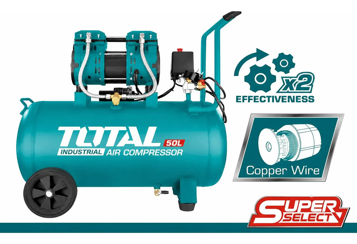 Total Compresor de aire 1200 W 1.6 HP 3400 rpm 50 L 110 V UTCS1120508