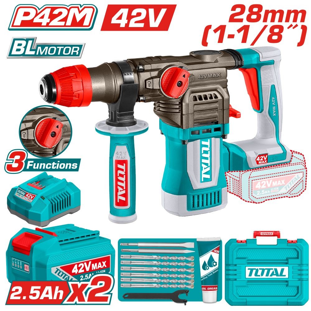 Total Rotomartillo inalámbrico 42 V 4.5 J 0-900 rpm UTRHLI422882