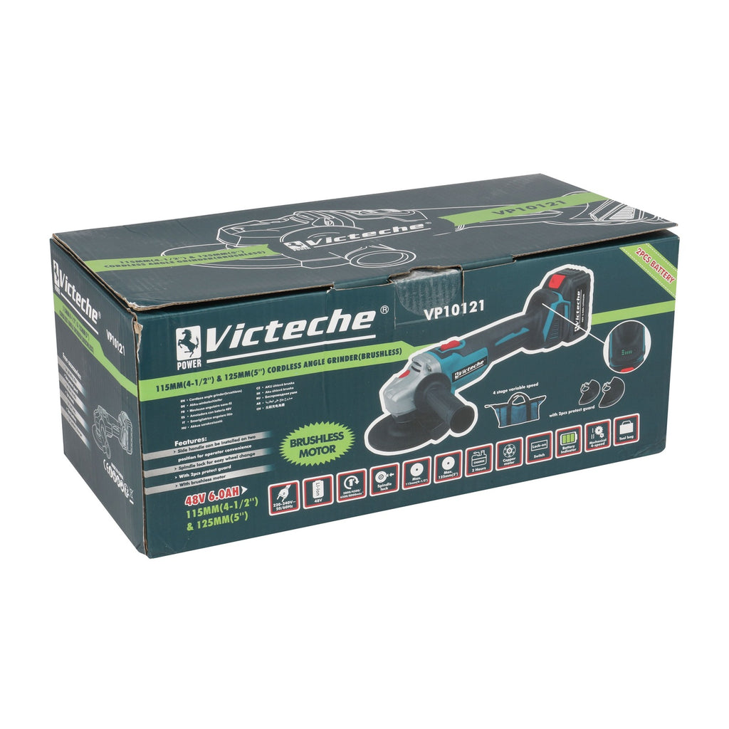 Hoteche Esmeril angular inalámbrico 4 1/2 115 mm 48 V sin carbones 2 baterías