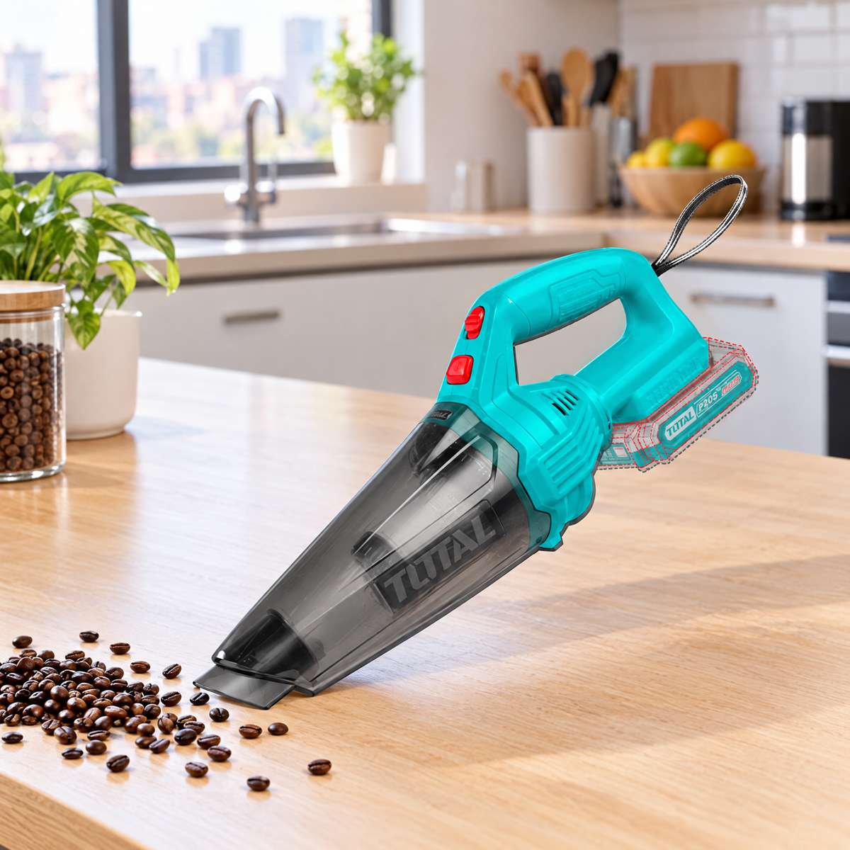 Aspiradora inalámbrica 20V Total en una cocina