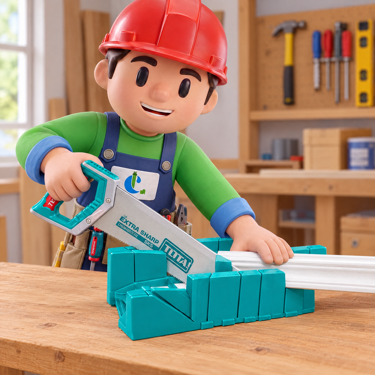 Max de Latincomer cortando una moldura con la caja de ingletes Total