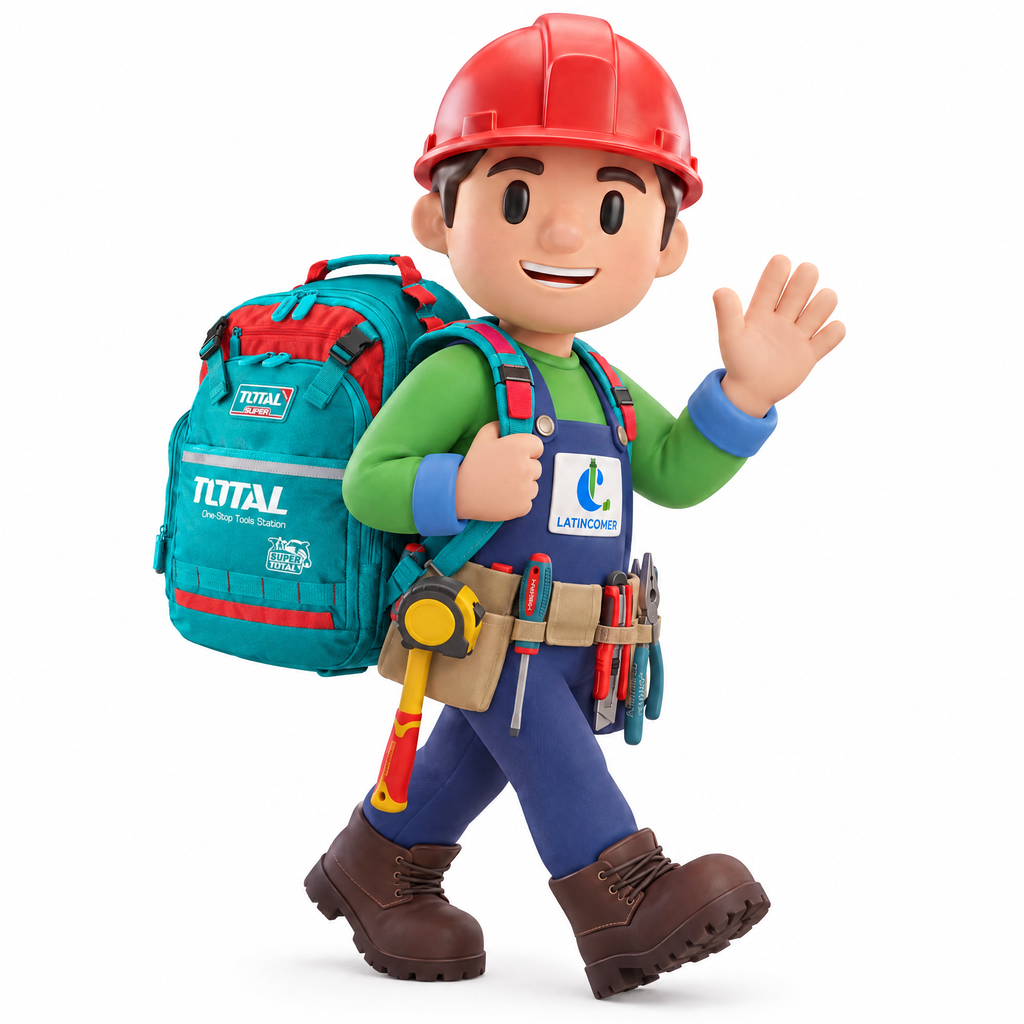 Max de Latincomer llevando la mochila para herramientas Total