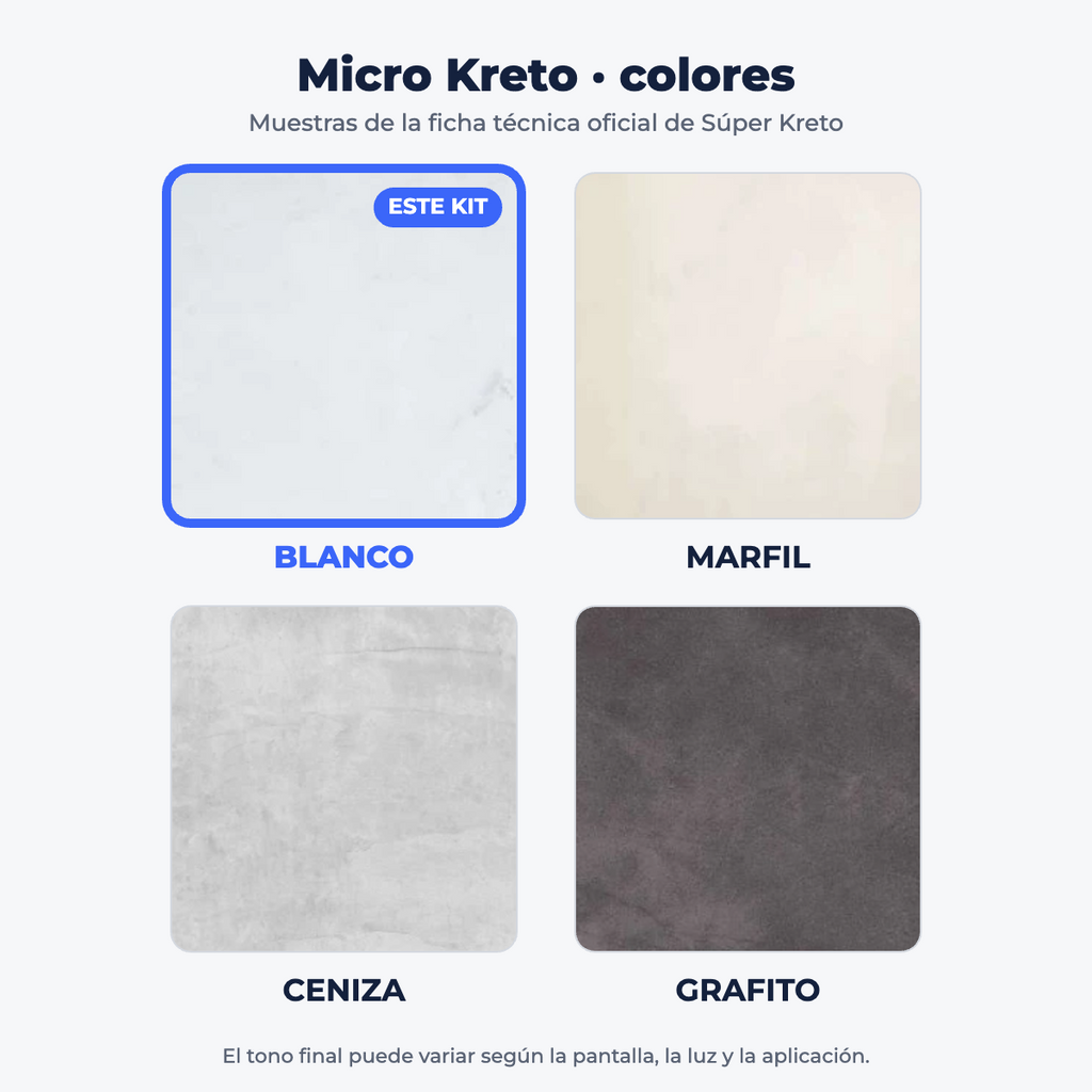 Colores Micro Kreto según ficha oficial: este kit es Blanco