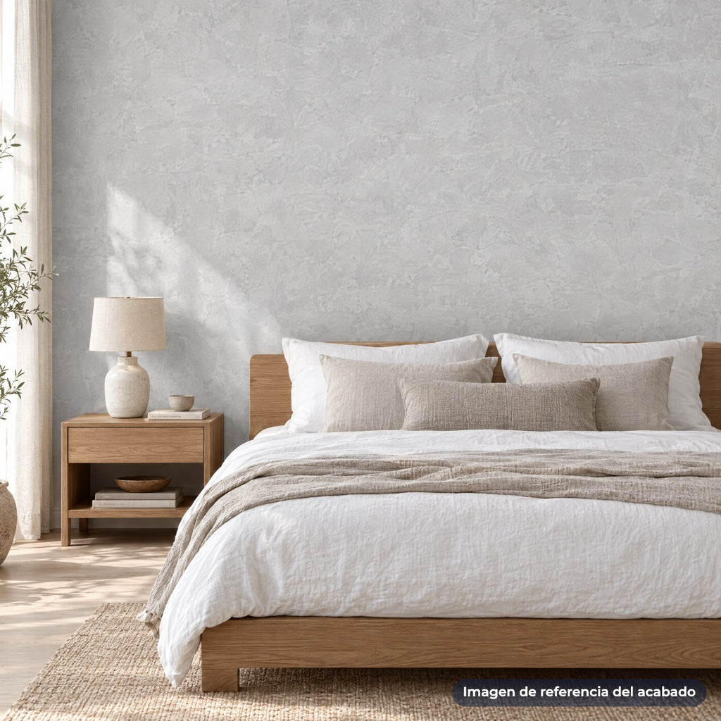 Imagen de referencia: habitación con pared de microcemento ceniza