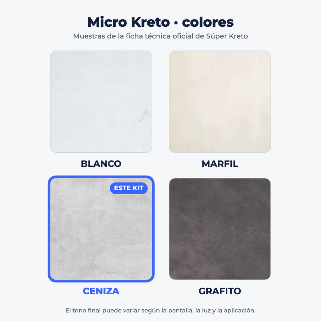 Colores Micro Kreto según ficha oficial: este kit es Ceniza