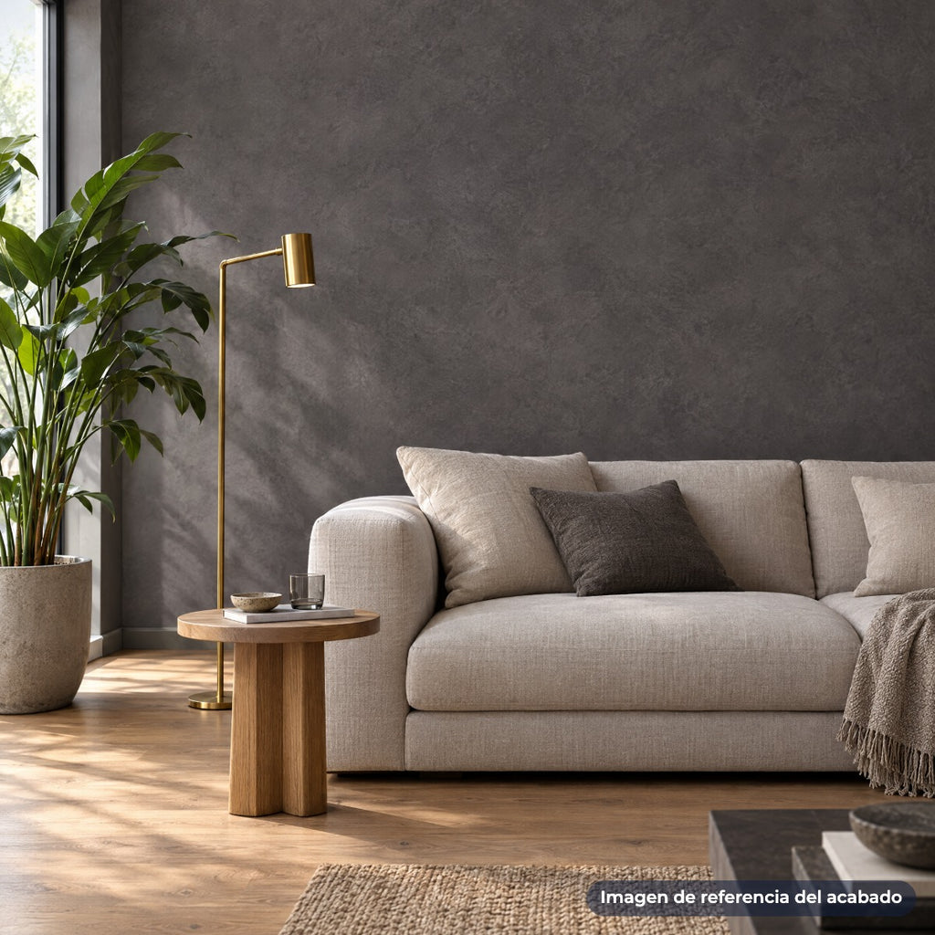 Imagen de referencia: sala con pared de microcemento grafito