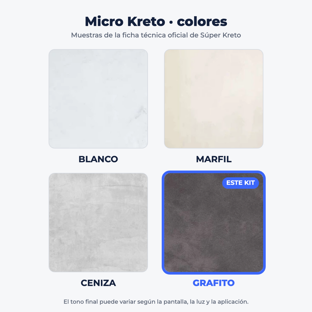 Colores Micro Kreto según ficha oficial: este kit es Grafito