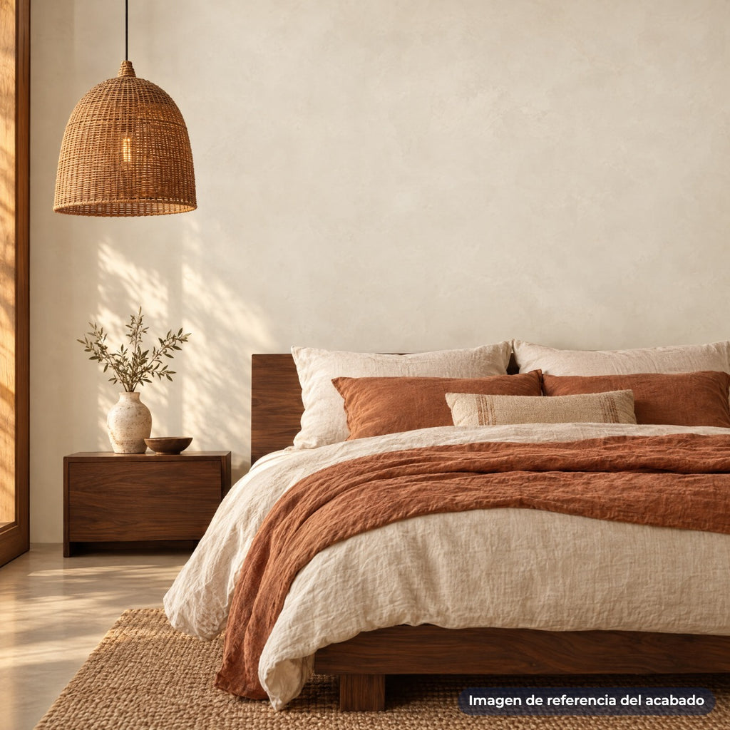 Imagen de referencia: habitación con pared de microcemento marfil