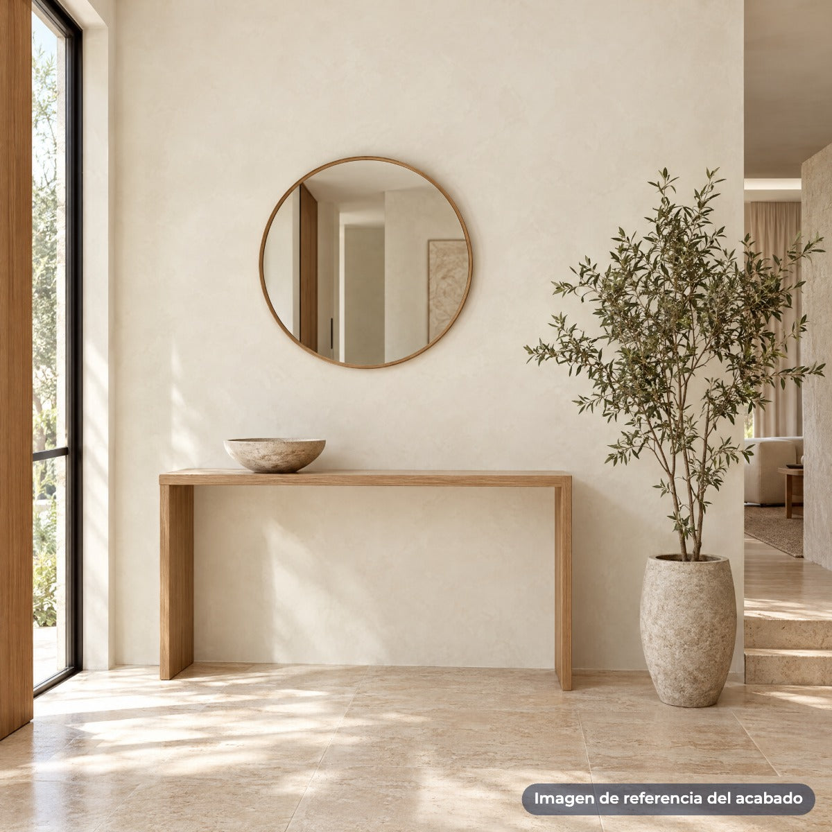 Imagen de referencia: recibo con pared de microcemento marfil