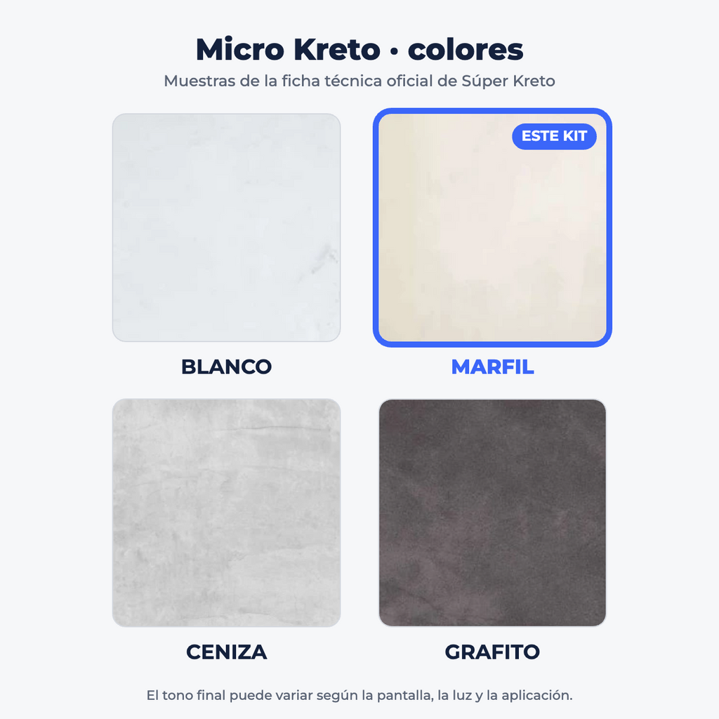 Colores Micro Kreto según ficha oficial: este kit es Marfil